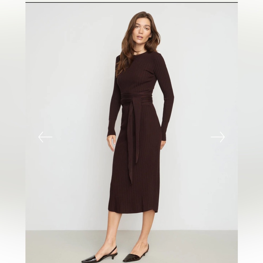 NWOT Modern Citizen Carmen Tie-Front Ribbed Dress in Brown | Large